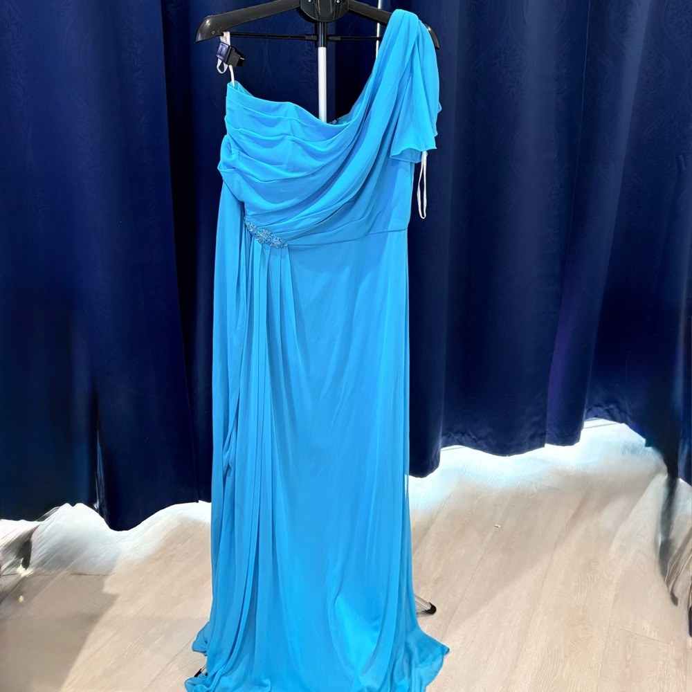 David's Bridal One Shoulder Blue Dress